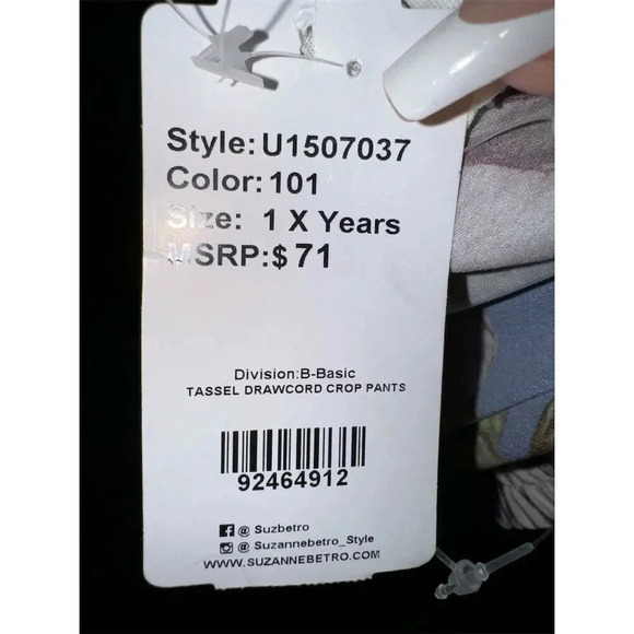 Women's XL Floral Wide-Leg Crop Pants Tassel Drawcord Pull-On - Picture 4 of 9